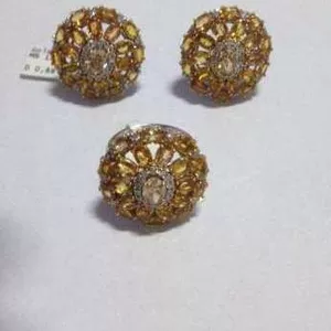 Комплект Кольцо-Серьги с бриллиантами 1, 32ct,  золото 14ct. 