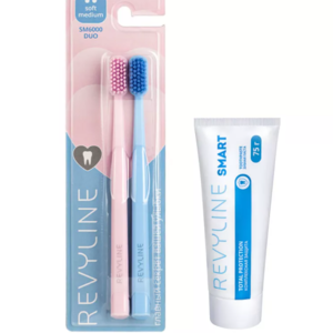 Зубные щетки Revyline SM6000 DUO (розовая и голубая) и зубная паста См