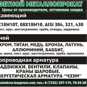 цветной металлопрокат,  нихром,  титан,  олово,  баббит,  припои,  бронза,  